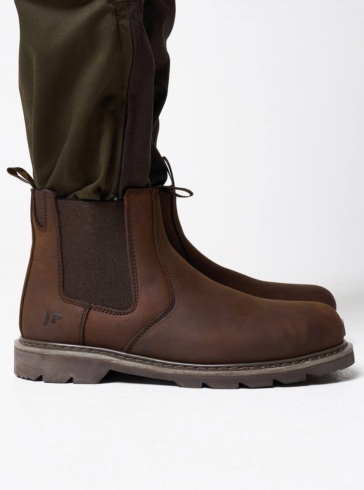 JACK PYKE Safety Dealer Boots – Leather Pull-On Chelsea Mens Work Boots, Steel Toe Capped, Oil-Resistant, Cushioned Insole & Breathable – Ideal for Farming, Warehouse, Construction - Size 6-13 UK