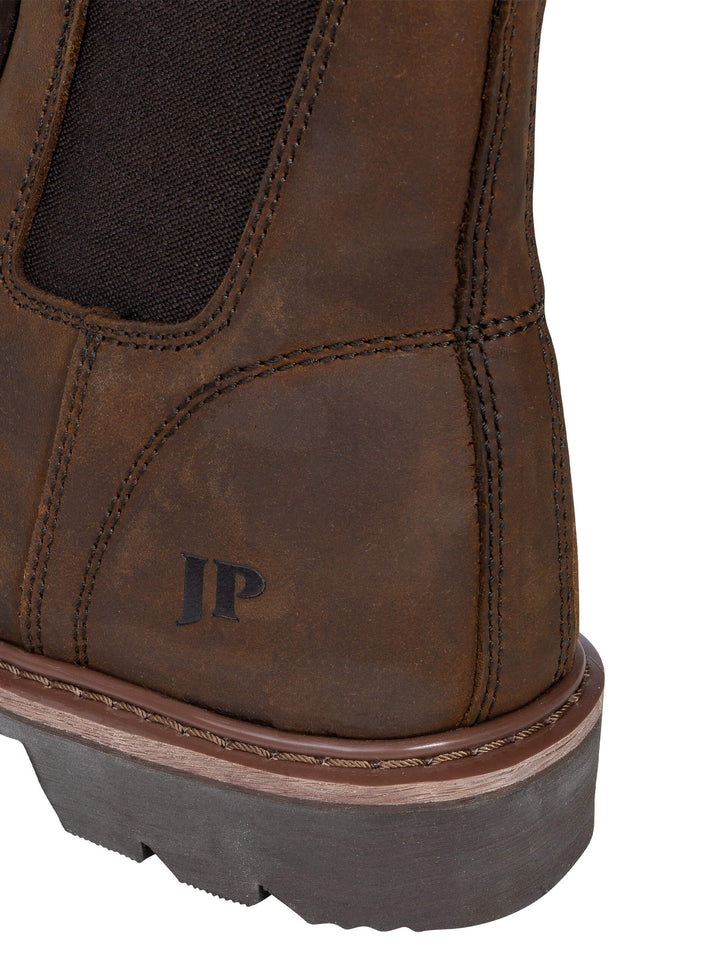 JACK PYKE Shires Mens Safety Dealer Boots – Oiled Leather Slip-On Chelsea Boots with Elastic Sides, Oil Resistant Sole and Double Pull Tabs for Country or Outdoor Use - Brown, Size 5-12 UK