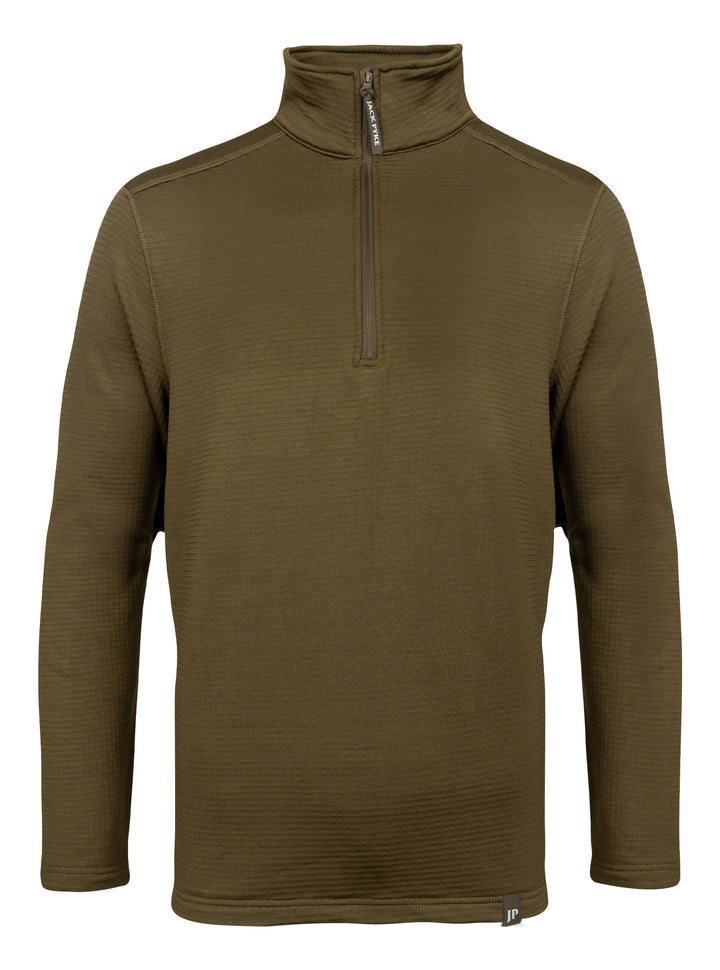 JACK PYKE Waffle Mens Fleece Top Green  – Lightweight & Warm Outdoor Half Zip Jacket with High Collar for Hiking, Shooting and Everyday Wear