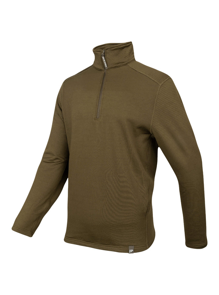 JACK PYKE Waffle Mens Fleece Top Green  – Lightweight & Warm Outdoor Half Zip Jacket with High Collar for Hiking, Shooting and Everyday Wear