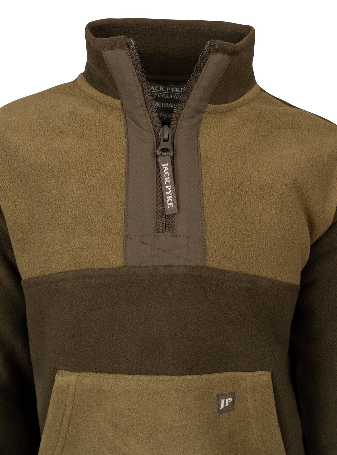 JACK PYKE Junior Fleece Top Green  – Warm Half Zip Pullover, Two-Tone colour Jumper with Kangaroo Pocket for Outdoor Adventures and Layering on Cooler Days