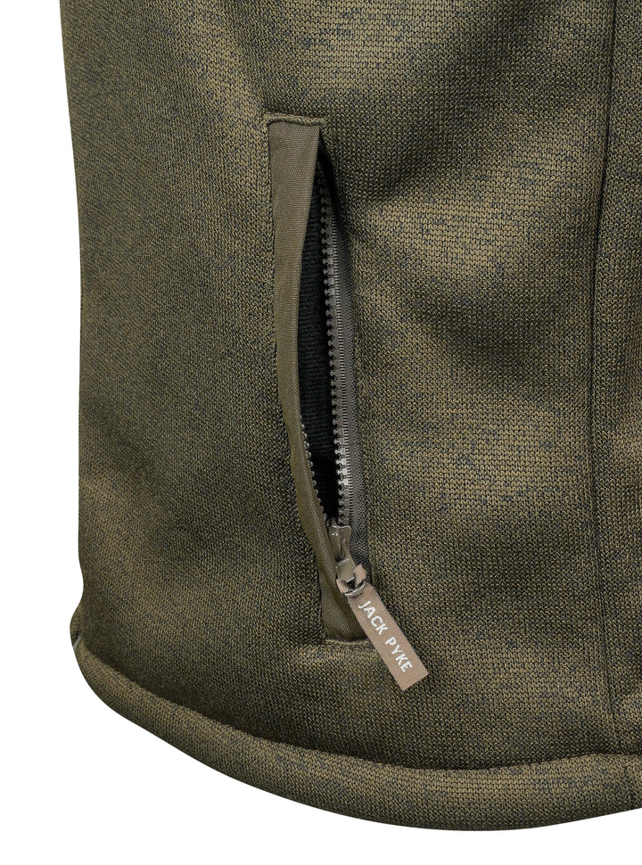 JACK PYKE Scandinavian Fleece Jacket for Mens – Soft Knitted Outer with Sherpa Lining, Full Zip Fleece Jumper with Zipped Pockets and Suede-Style Sleeve Patch, Warm Outdoor & Casual Wear - Dark Olive