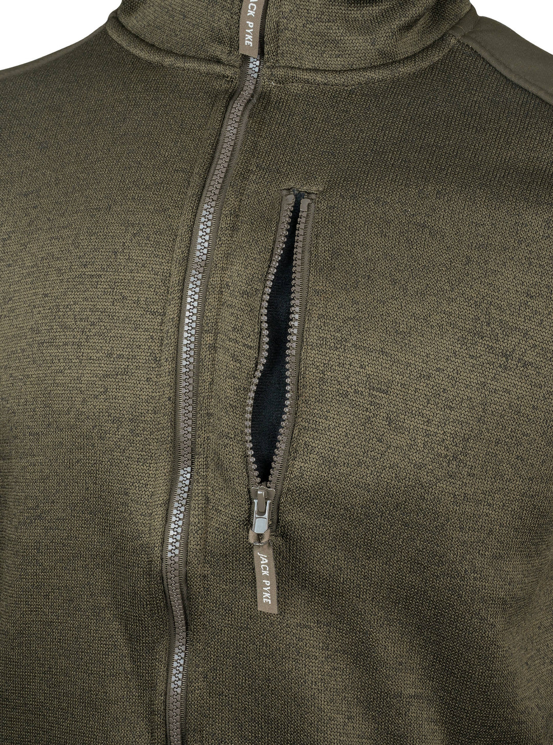 JACK PYKE Scandinavian Fleece Jacket for Mens – Soft Knitted Outer with Sherpa Lining, Full Zip Fleece Jumper with Zipped Pockets and Suede-Style Sleeve Patch, Warm Outdoor & Casual Wear - Dark Olive