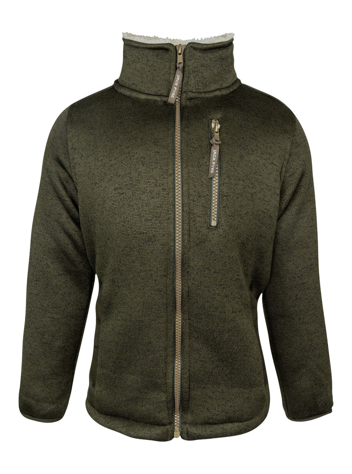 JACK PYKE Junior Scandinavian Fleece Jacket  – Warm Sherpa Lined Kids Fleece Jacket with Pockets – Boys and Girls Winter Jacket for Daily Use - Dark Olive