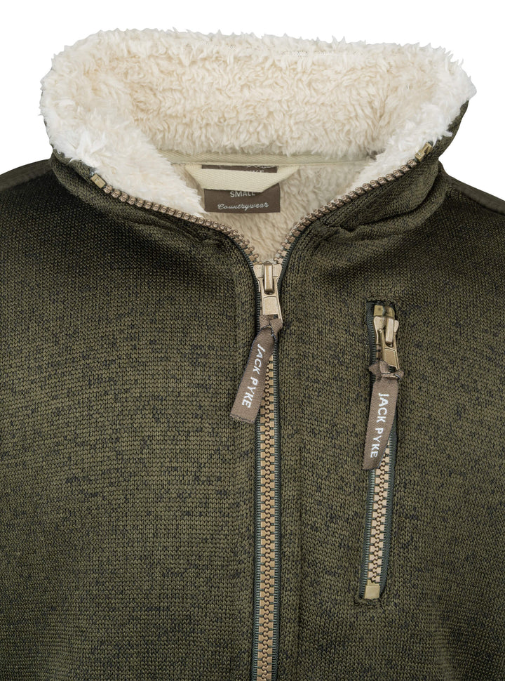JACK PYKE Junior Scandinavian Fleece Jacket  – Warm Sherpa Lined Kids Fleece Jacket with Pockets – Boys and Girls Winter Jacket for Daily Use - Dark Olive