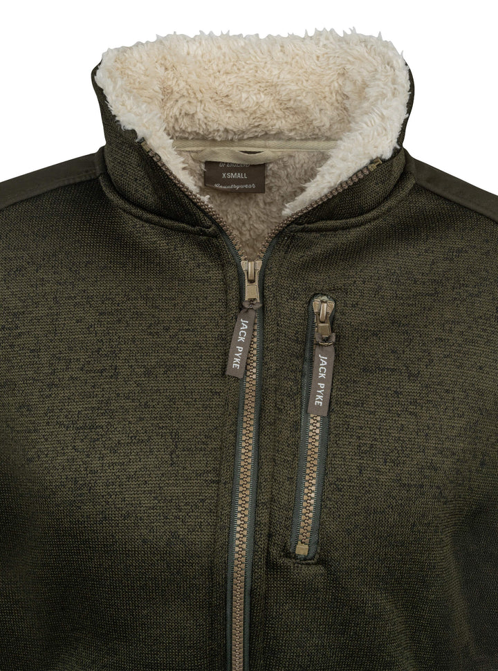 JACK PYKE Ladies Scandinavian Fleece Jacket – Warm Sherpa Lined Womens Fleece Jacket with Full Zip and Pockets – Winter Outdoor Jacket for Daily Wear,  Dark Olive