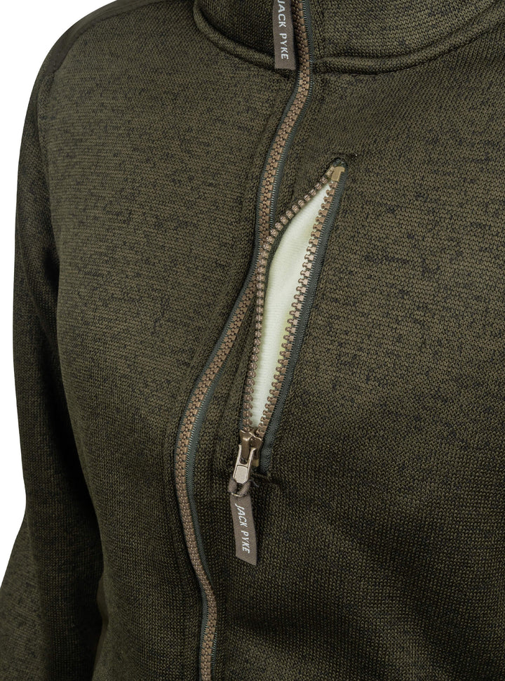 JACK PYKE Ladies Scandinavian Fleece Jacket – Warm Sherpa Lined Womens Fleece Jacket with Full Zip and Pockets – Winter Outdoor Jacket for Daily Wear,  Dark Olive