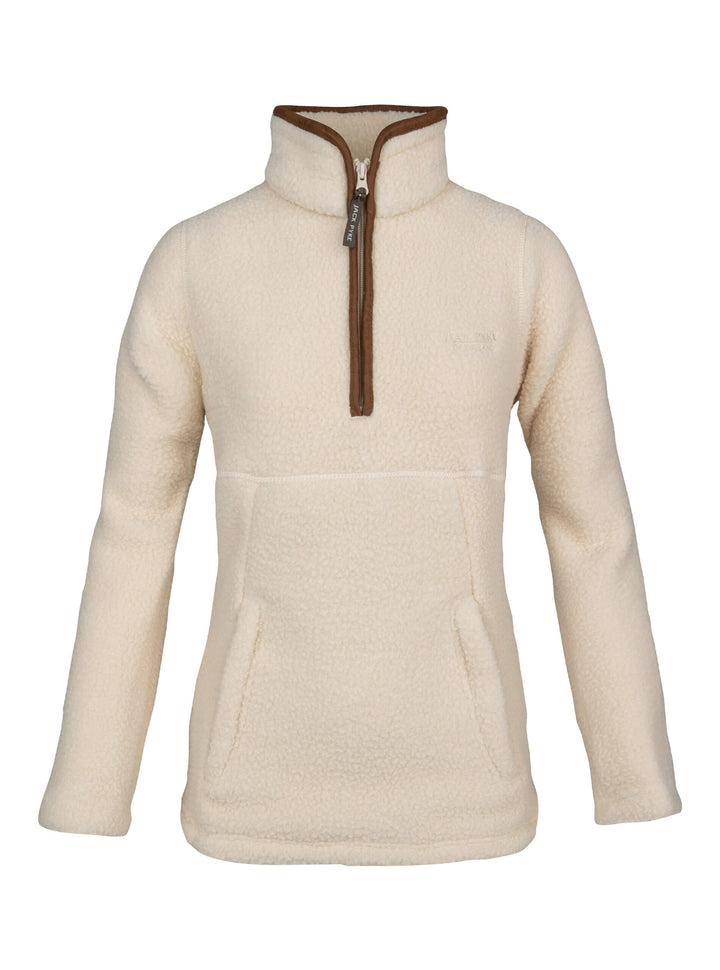 JACK PYKE Ladies Half Zip Sherpa Fleece Pullover – Deep Pile Warm Outdoor Jumper with Zipped Kangaroo Pocket and Drawstring Waist – 100% Polyester Cosy Country Mid Layer - Sail