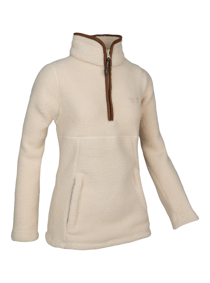 JACK PYKE Ladies Half Zip Sherpa Fleece Pullover – Deep Pile Warm Outdoor Jumper with Zipped Kangaroo Pocket and Drawstring Waist – 100% Polyester Cosy Country Mid Layer - Sail