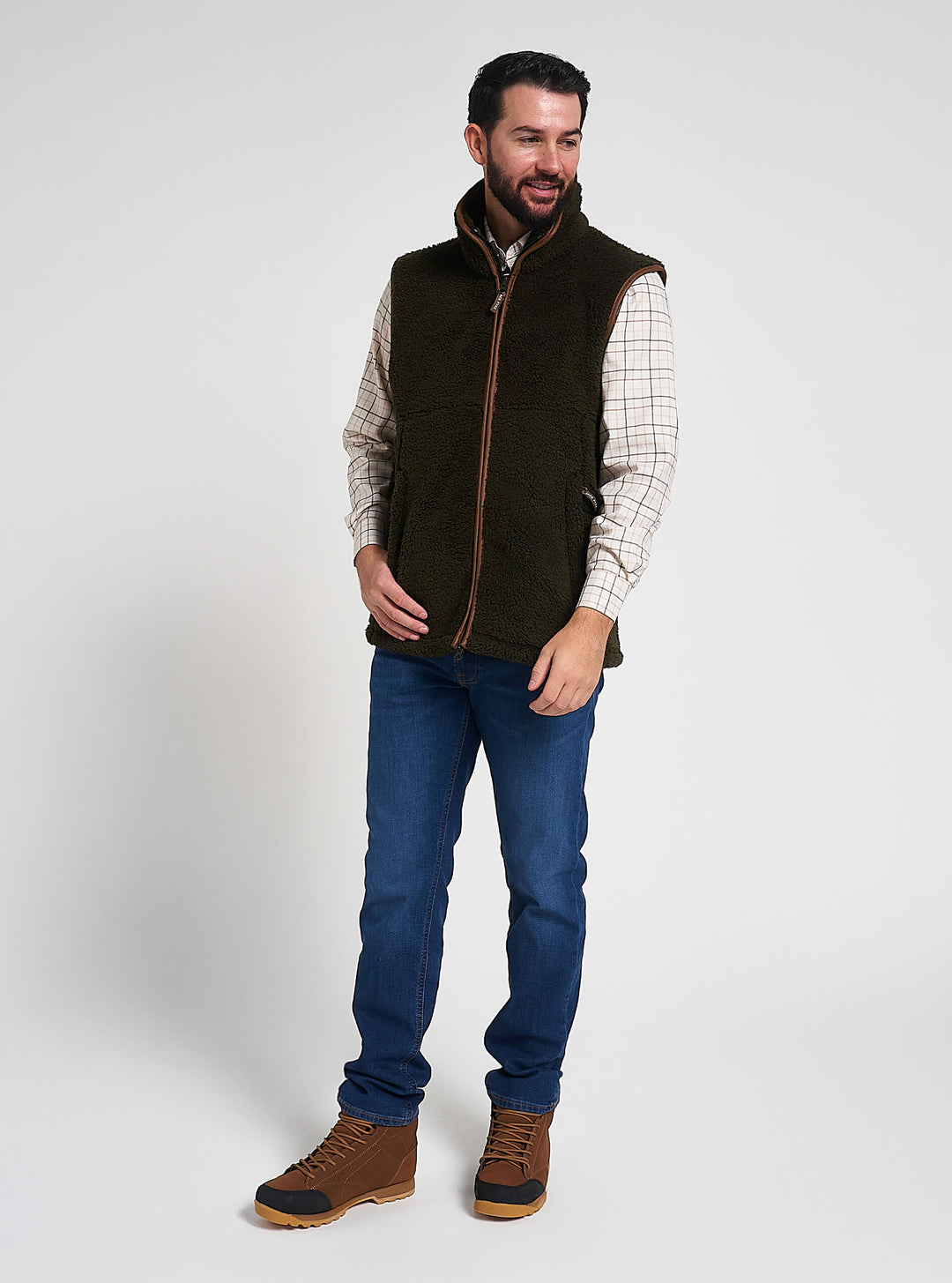 JACK PYKE Men's Dark Olive Countryman Chunky Fleece Waist-Length Gilet S-3XL