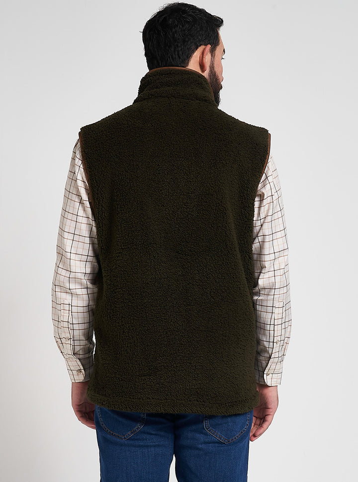 JACK PYKE Men's Dark Olive Countryman Chunky Fleece Waist-Length Gilet S-3XL