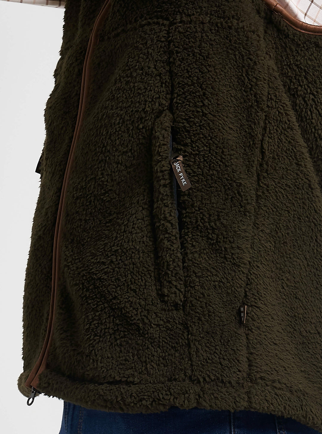 JACK PYKE Men's Dark Olive Countryman Chunky Fleece Waist-Length Gilet S-3XL