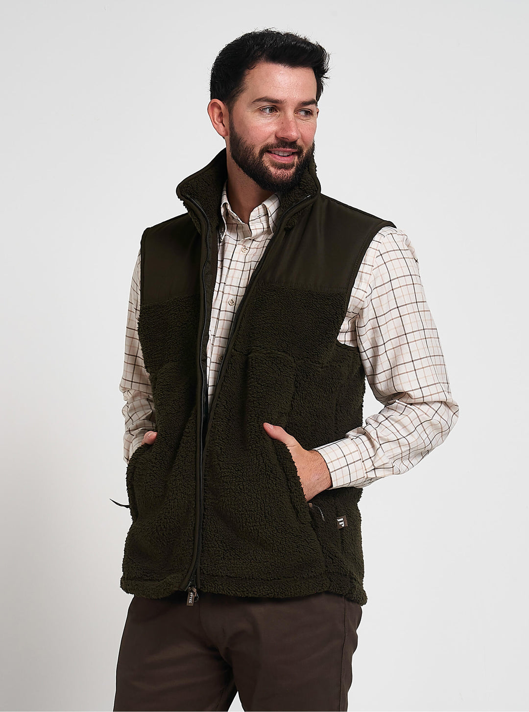 JACK PYKE Sherpa Fleece Weste Dunkeloliv