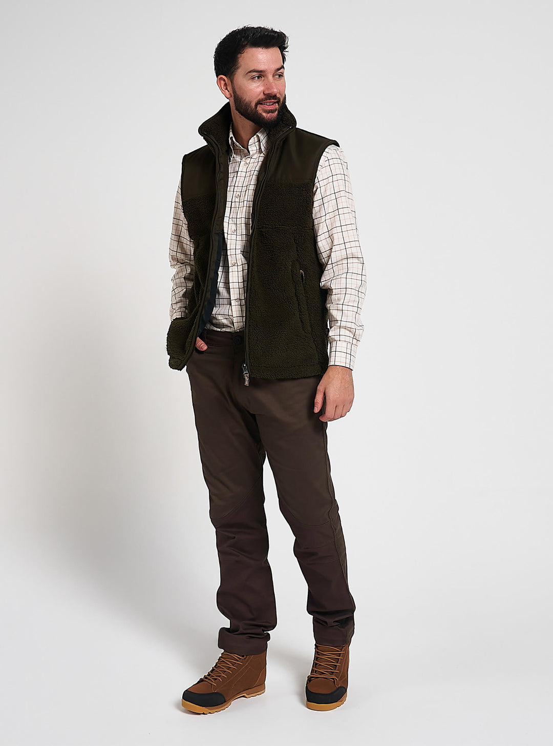 JACK PYKE Sherpa Fleece Weste Dunkeloliv