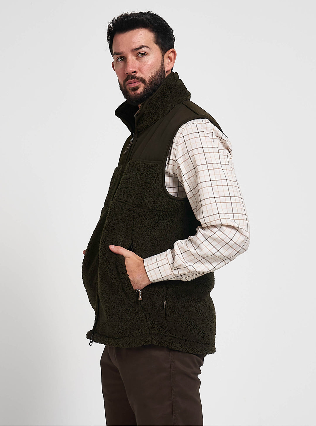 JACK PYKE Sherpa Fleece Weste Dunkeloliv