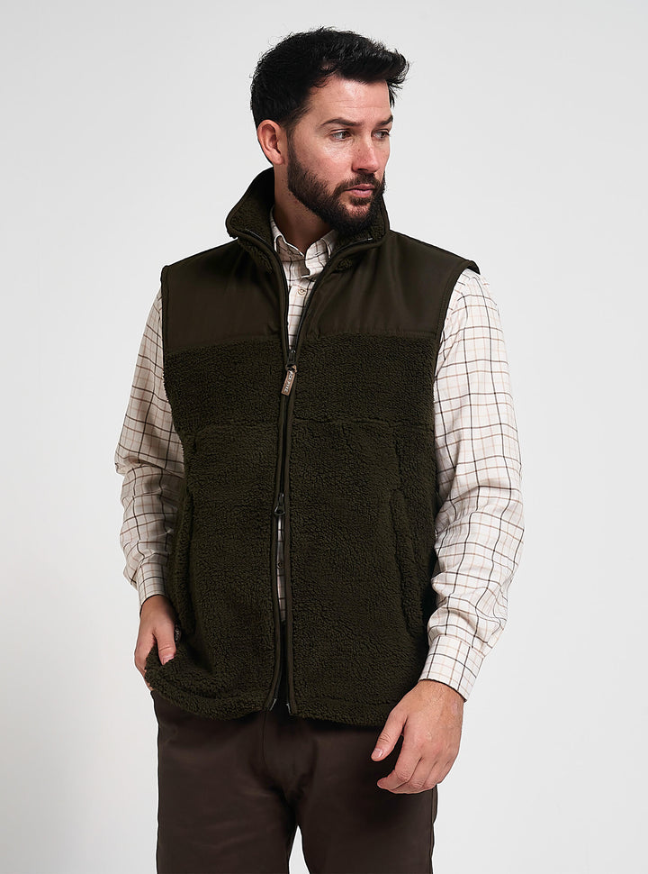 JACK PYKE Sherpa Fleece Weste Dunkeloliv