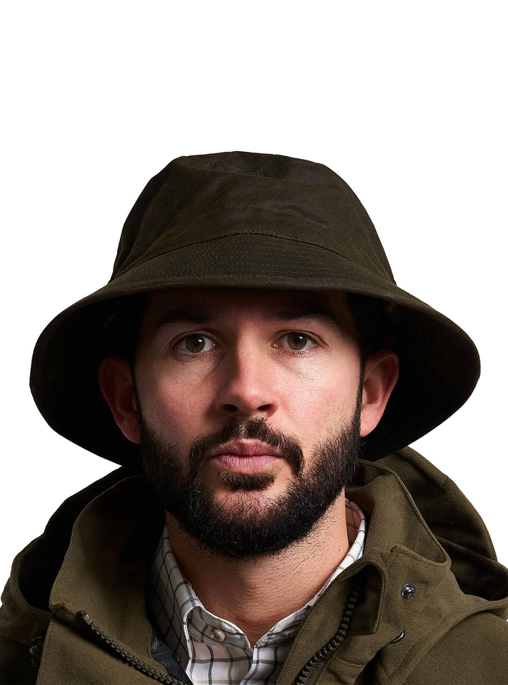 Jack Pyke Waxed Bucket Hat - Waterproof Cotton Sun Hats for Men & Women - Lightweight Summer Hat with Rigid Brim for Camping, Beach, Golf, Travelling - Green