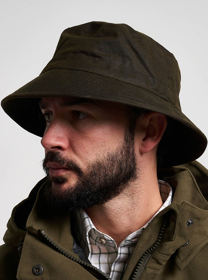 Jack Pyke Waxed Bucket Hat - Waterproof Cotton Sun Hats for Men & Women - Lightweight Summer Hat with Rigid Brim for Camping, Beach, Golf, Travelling - Green