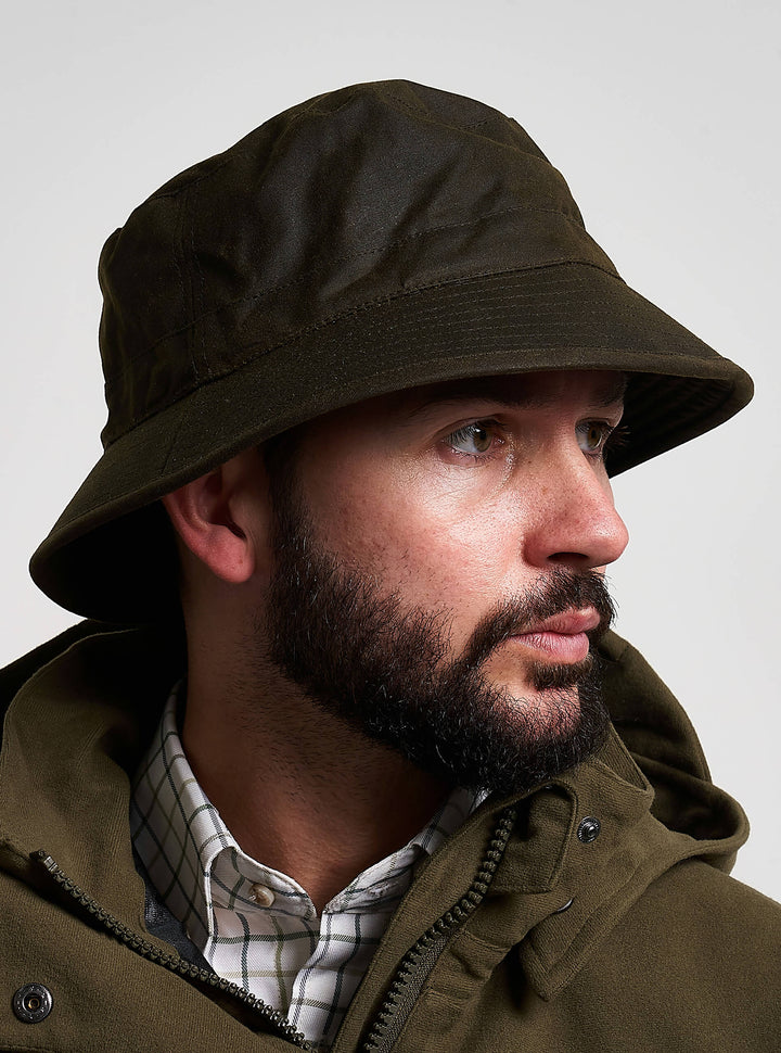 Jack Pyke Waxed Bucket Hat - Waterproof Cotton Sun Hats for Men & Women - Lightweight Summer Hat with Rigid Brim for Camping, Beach, Golf, Travelling - Green