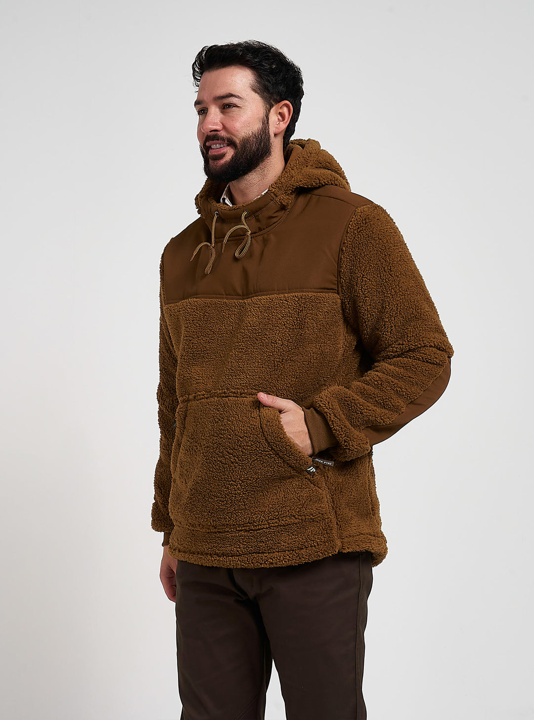 Jack Pyke Men’s Sherpa Fleece Hoodie Gen 2, Long Sleeve Hunting & Hiking Fleece Jacket Mens with Zipped Kangaroo Pockets, Elbow & Shoulder Patches, Drawstring Hood