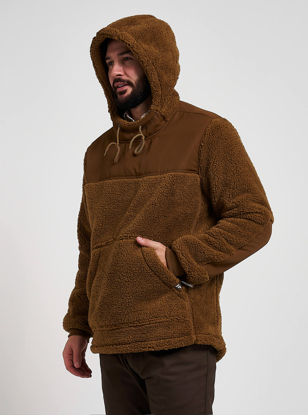 Jack Pyke Men’s Sherpa Fleece Hoodie Gen 2, Long Sleeve Hunting & Hiking Fleece Jacket Mens with Zipped Kangaroo Pockets, Elbow & Shoulder Patches, Drawstring Hood