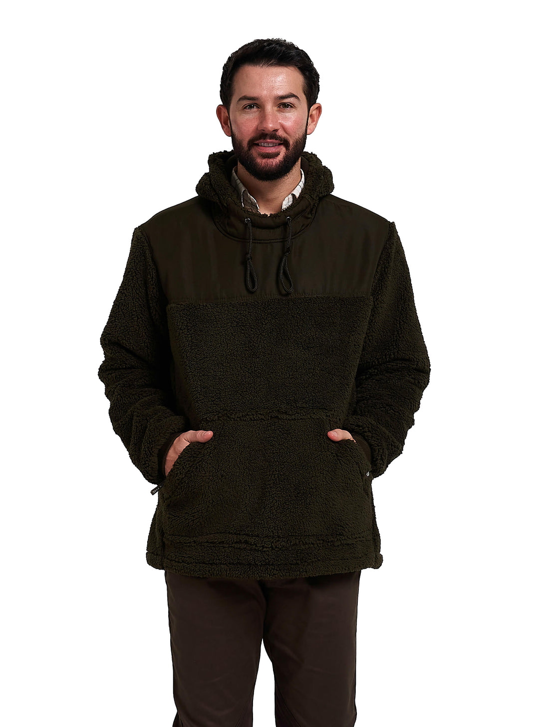 Jack Pyke Men’s Sherpa Fleece Hoodie Gen 2, Long Sleeve Hunting & Hiking Fleece Jacket Mens with Zipped Kangaroo Pockets, Elbow & Shoulder Patches, Drawstring Hood
