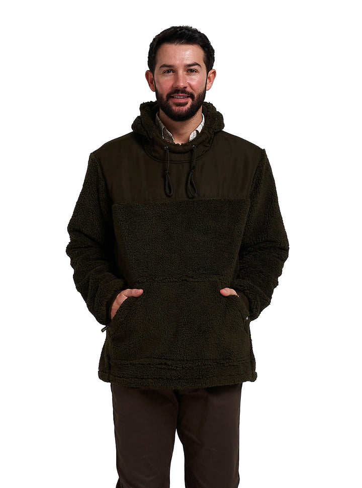 Jack Pyke Men’s Sherpa Fleece Hoodie Gen 2, Long Sleeve Hunting & Hiking Fleece Jacket Mens with Zipped Kangaroo Pockets, Elbow & Shoulder Patches, Drawstring Hood