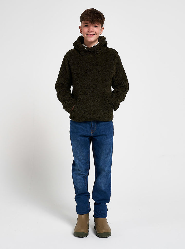 Jack Pyke Junior Sherpa Fleece Hoodie Dunkeloliv