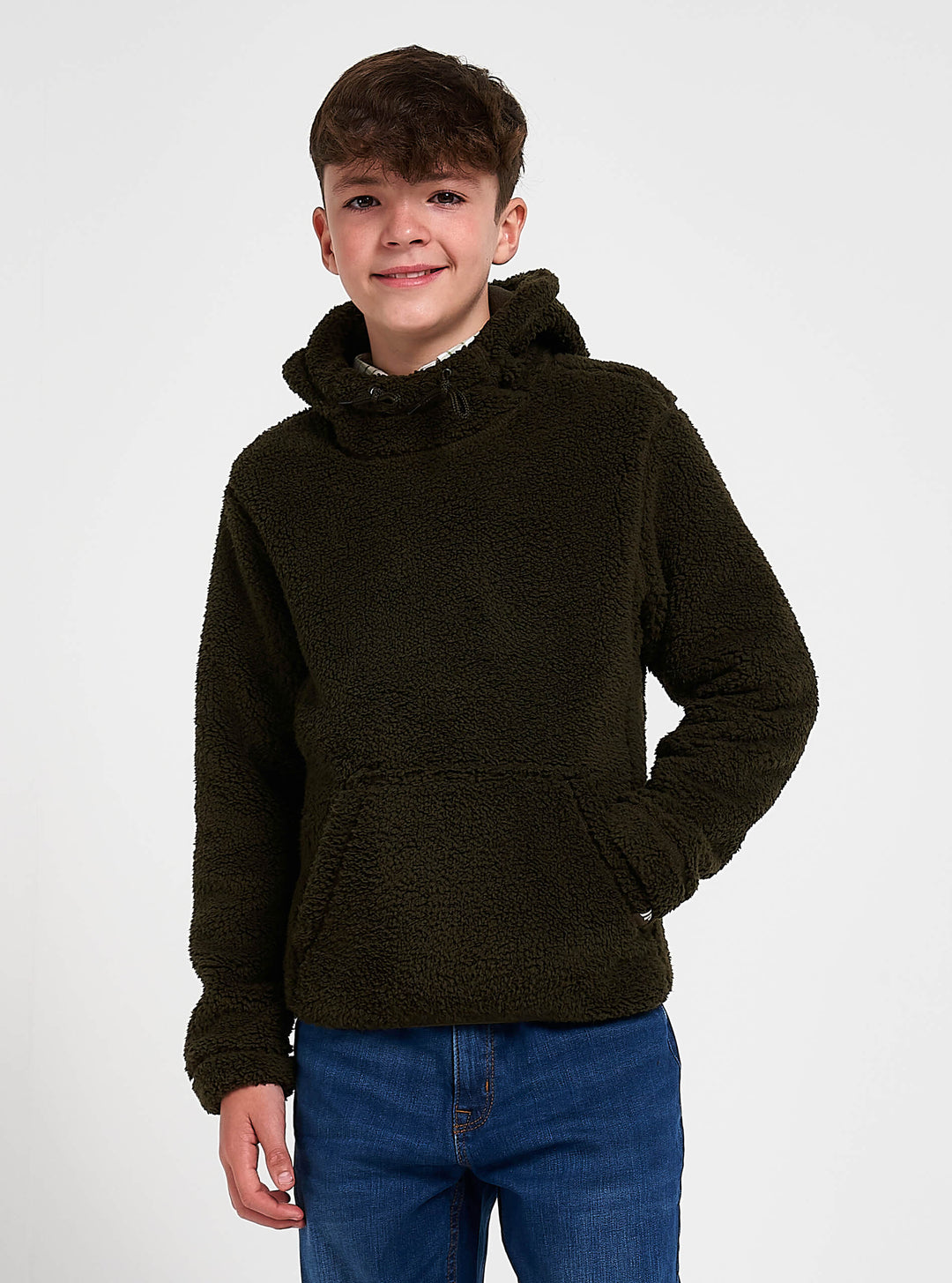 Jack Pyke Junior Sherpa Fleece Hoodie Dunkeloliv