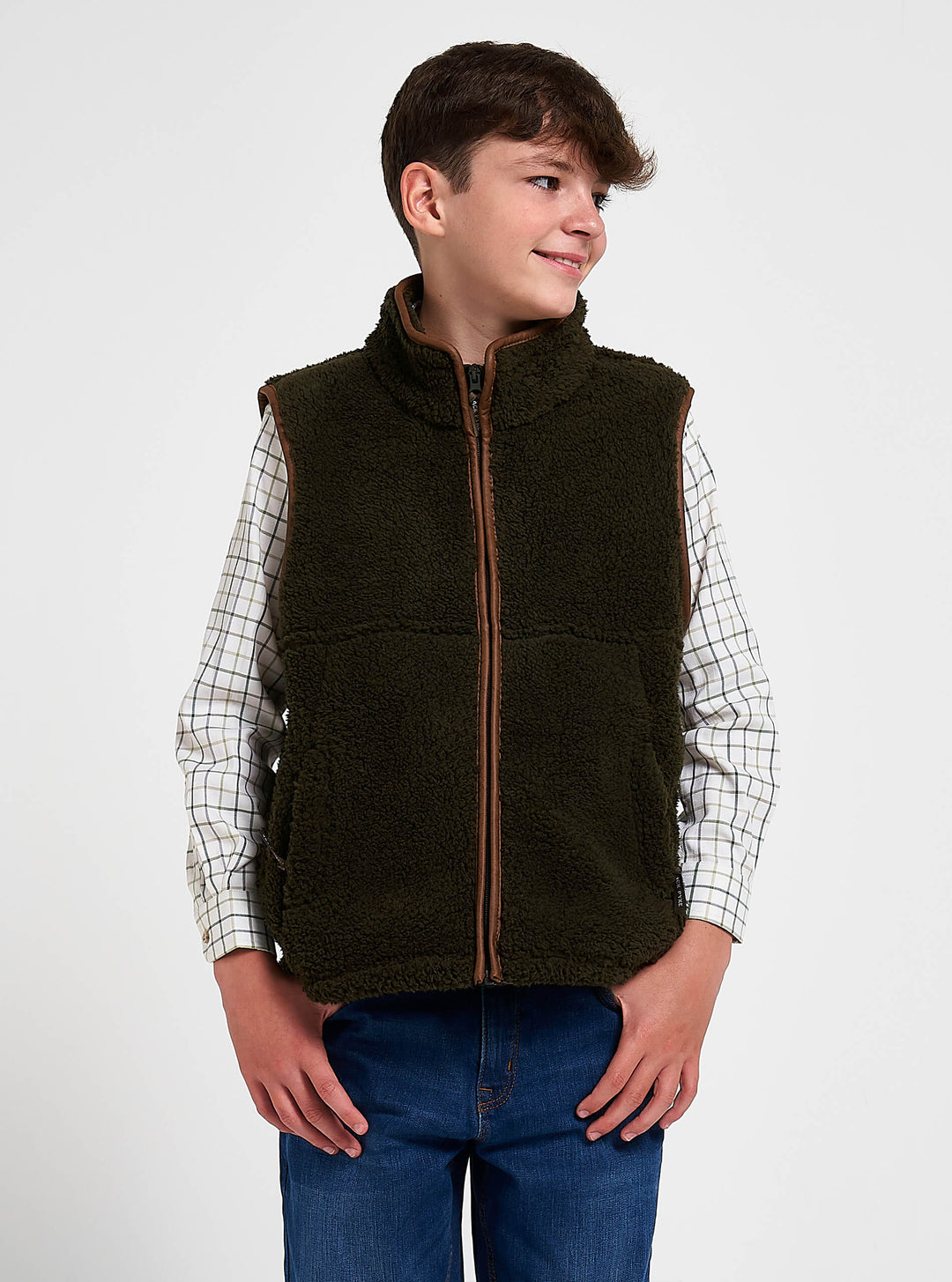 JACK PYKE Gilet in pile Sherpa junior Oliva scuro