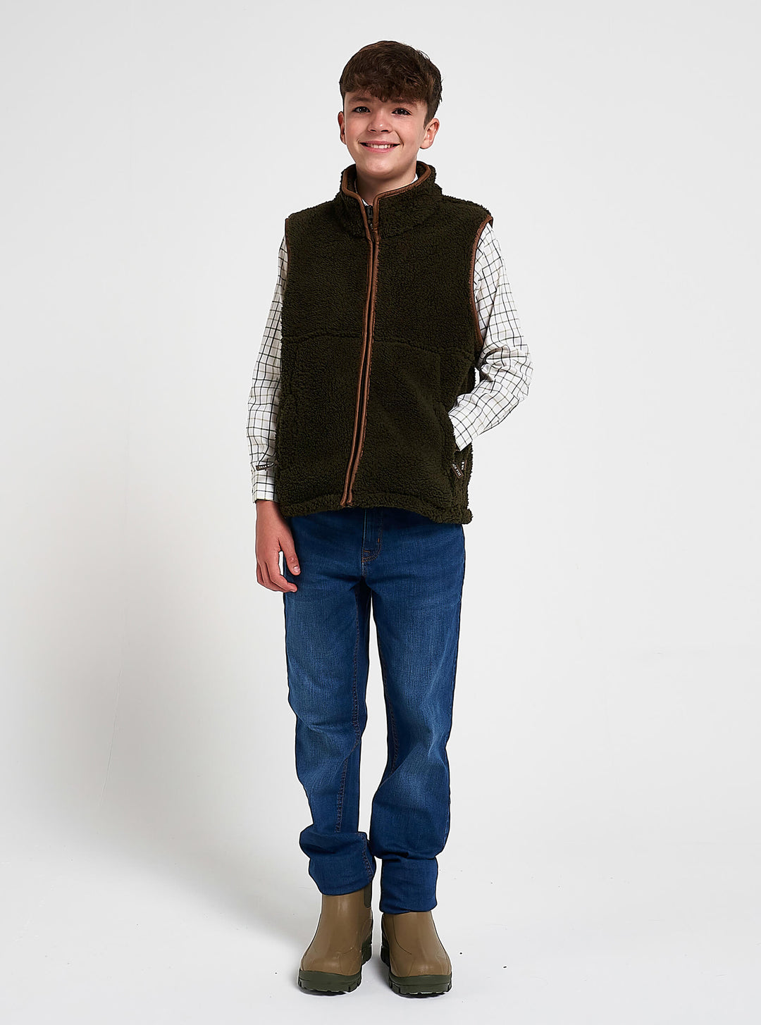 JACK PYKE Gilet in pile Sherpa junior Oliva scuro