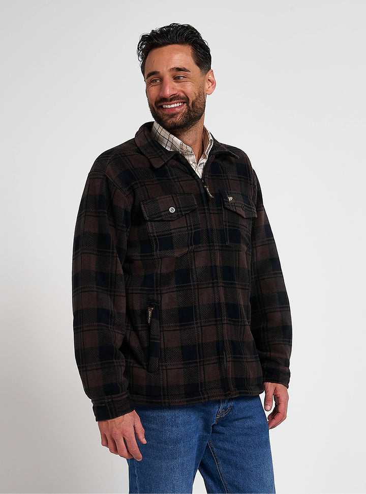 Jack Pyke Men’s Tundra Shirt – Checked Flannel Long Sleeve Zip Shirt with Fleece Lining, Turn-Down Collar, Multi Pockets, Button Cuffs for Shooting or casual Wear