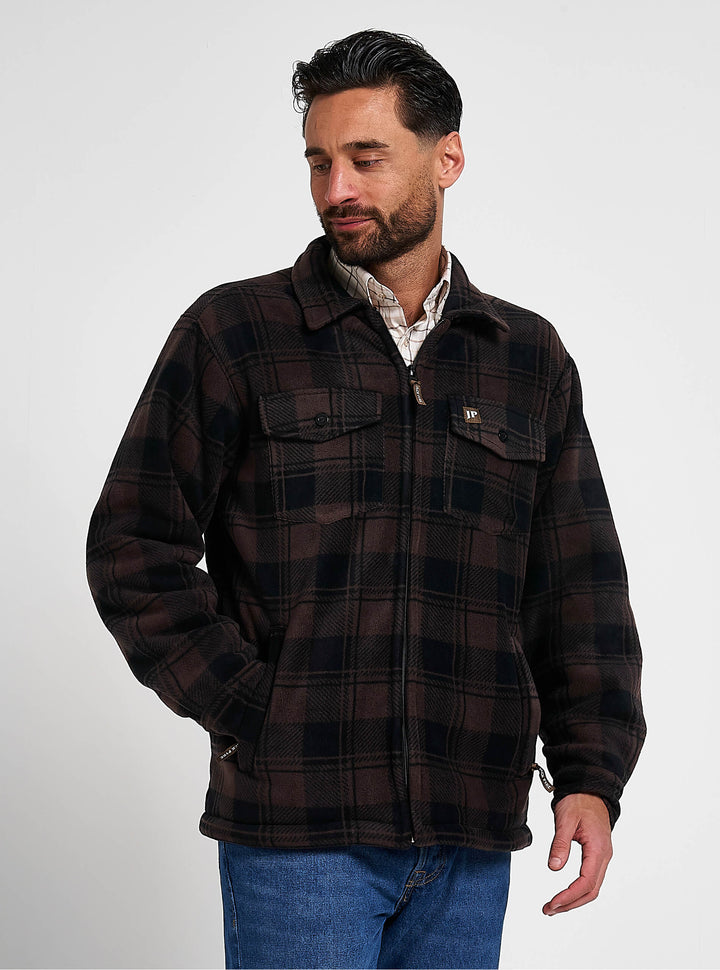 Jack Pyke Men’s Tundra Shirt – Checked Flannel Long Sleeve Zip Shirt with Fleece Lining, Turn-Down Collar, Multi Pockets, Button Cuffs for Shooting or casual Wear