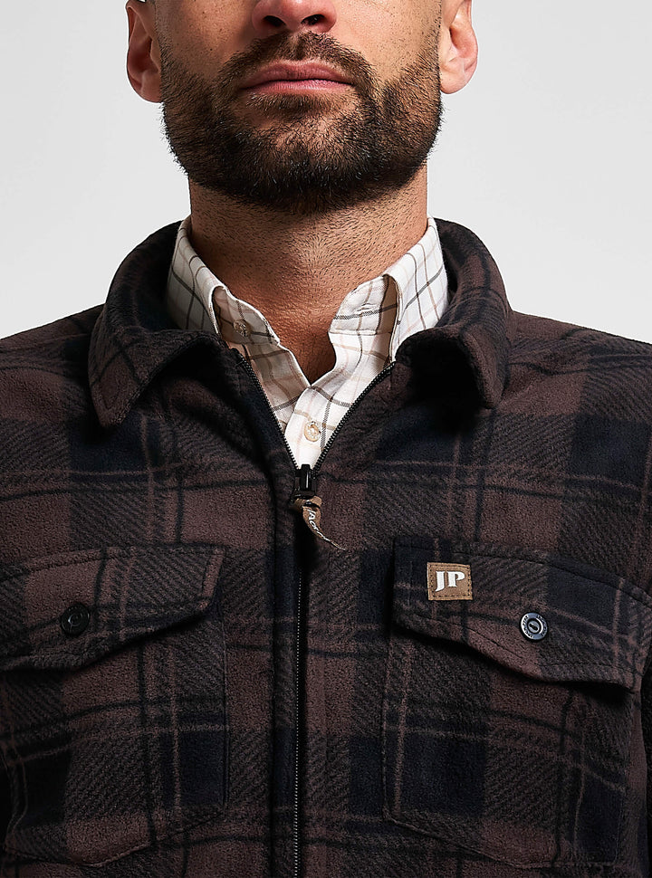 Jack Pyke Men’s Tundra Shirt – Checked Flannel Long Sleeve Zip Shirt with Fleece Lining, Turn-Down Collar, Multi Pockets, Button Cuffs for Shooting or casual Wear