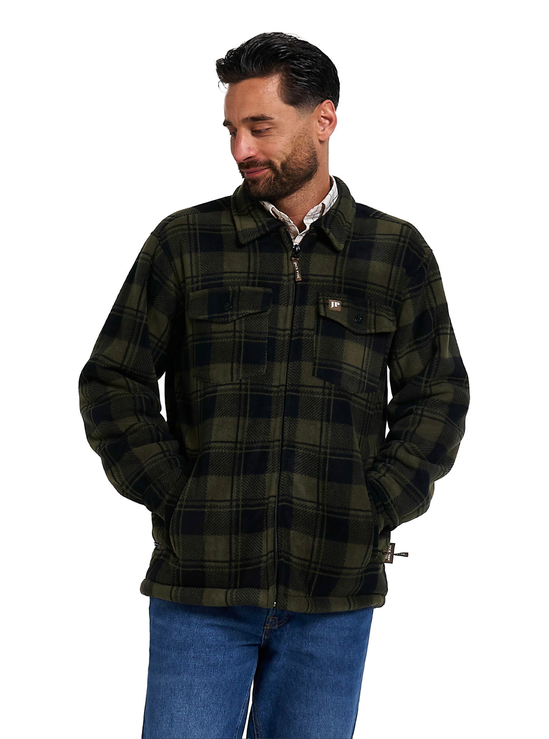 Jack Pyke Men’s Tundra Shirt – Checked Flannel Long Sleeve Zip Shirt with Fleece Lining, Turn-Down Collar, Multi Pockets, Button Cuffs for Shooting or casual Wear