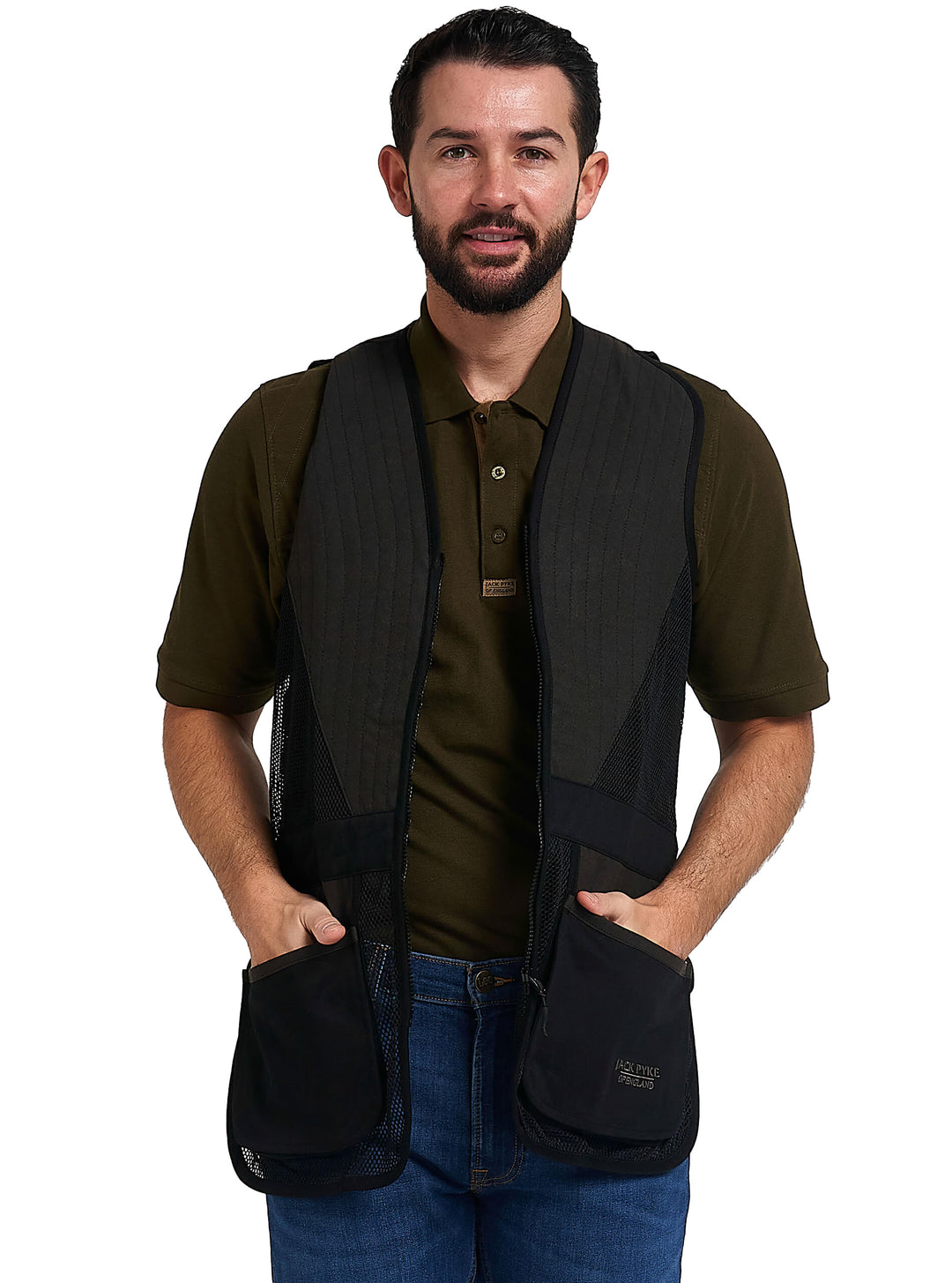 Jack Pyke Men’s Skeet Vest – Clay Pigeon Shooting Waistcoat with Breathable Mesh, Suede Trim & Multi Pockets – Lightweight Outdoor Hunting Jacket