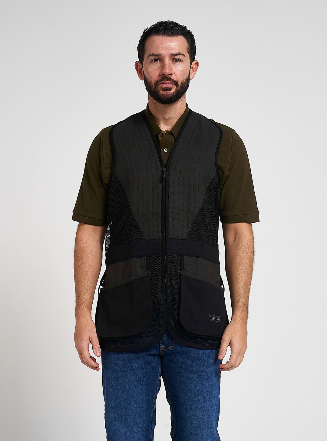 Jack Pyke Men’s Skeet Vest – Clay Pigeon Shooting Waistcoat with Breathable Mesh, Suede Trim & Multi Pockets – Lightweight Outdoor Hunting Jacket