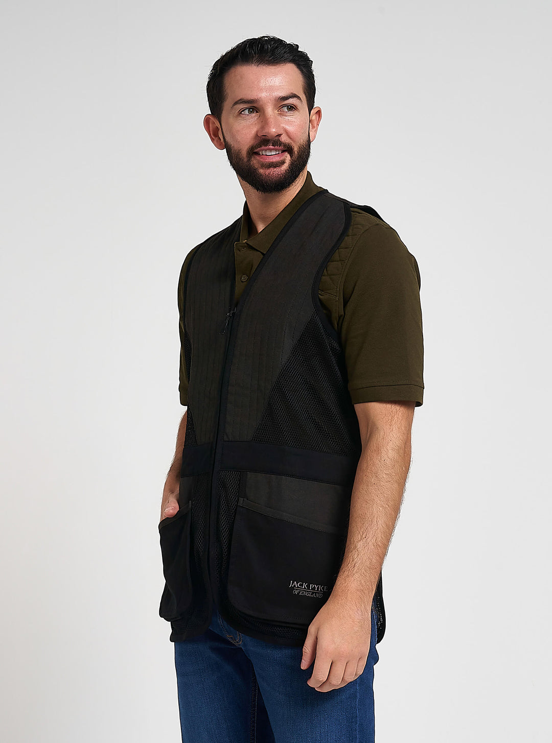 Jack Pyke Men’s Skeet Vest – Clay Pigeon Shooting Waistcoat with Breathable Mesh, Suede Trim & Multi Pockets – Lightweight Outdoor Hunting Jacket
