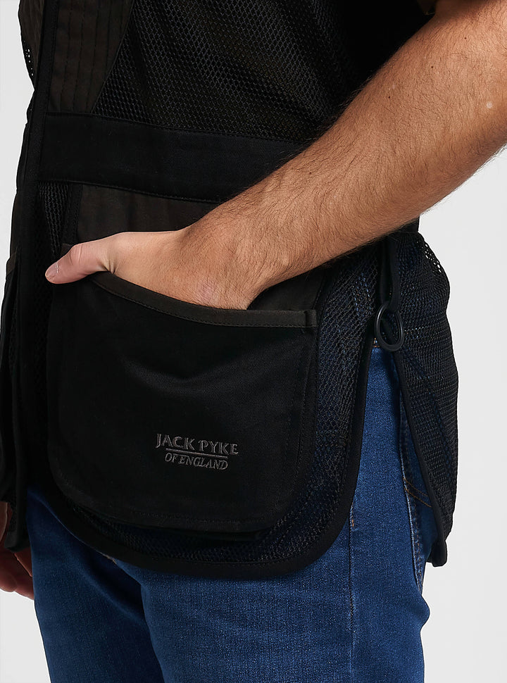 Jack Pyke Men’s Skeet Vest – Clay Pigeon Shooting Waistcoat with Breathable Mesh, Suede Trim & Multi Pockets – Lightweight Outdoor Hunting Jacket