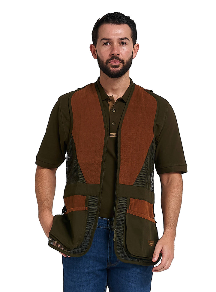 Jack Pyke Men’s Skeet Vest – Clay Pigeon Shooting Waistcoat with Breathable Mesh, Suede Trim & Multi Pockets – Lightweight Outdoor Hunting Jacket