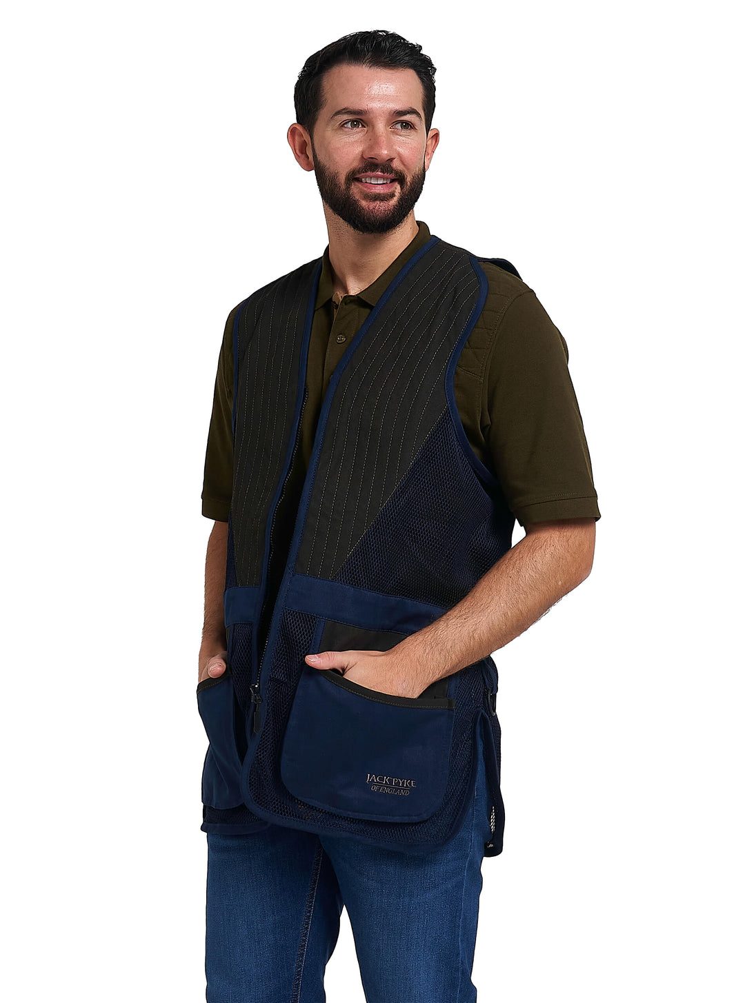 Jack Pyke Men’s Skeet Vest – Clay Pigeon Shooting Waistcoat with Breathable Mesh, Suede Trim & Multi Pockets – Lightweight Outdoor Hunting Jacket