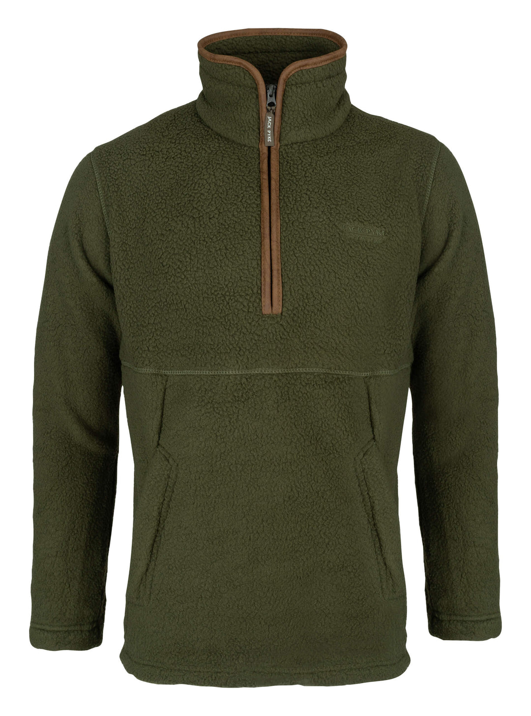 JACK PYKE Mens Half Zip Sherpa Fleece Pullover – Deep Pile Warm Outdoor Jumper with Zipped Kangaroo Pocket and Drawstring Waist – 100% Polyester Comfortable Country Mid Layer – Olive