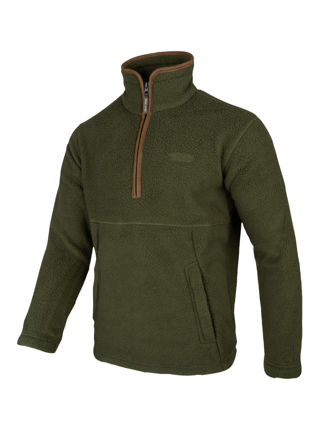JACK PYKE Mens Half Zip Sherpa Fleece Pullover – Deep Pile Warm Outdoor Jumper with Zipped Kangaroo Pocket and Drawstring Waist – 100% Polyester Comfortable Country Mid Layer – Olive