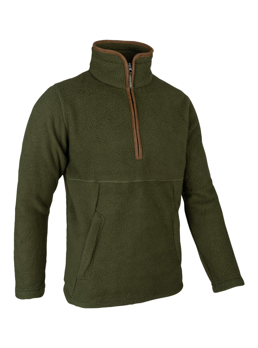 JACK PYKE Mens Half Zip Sherpa Fleece Pullover – Deep Pile Warm Outdoor Jumper with Zipped Kangaroo Pocket and Drawstring Waist – 100% Polyester Comfortable Country Mid Layer – Olive
