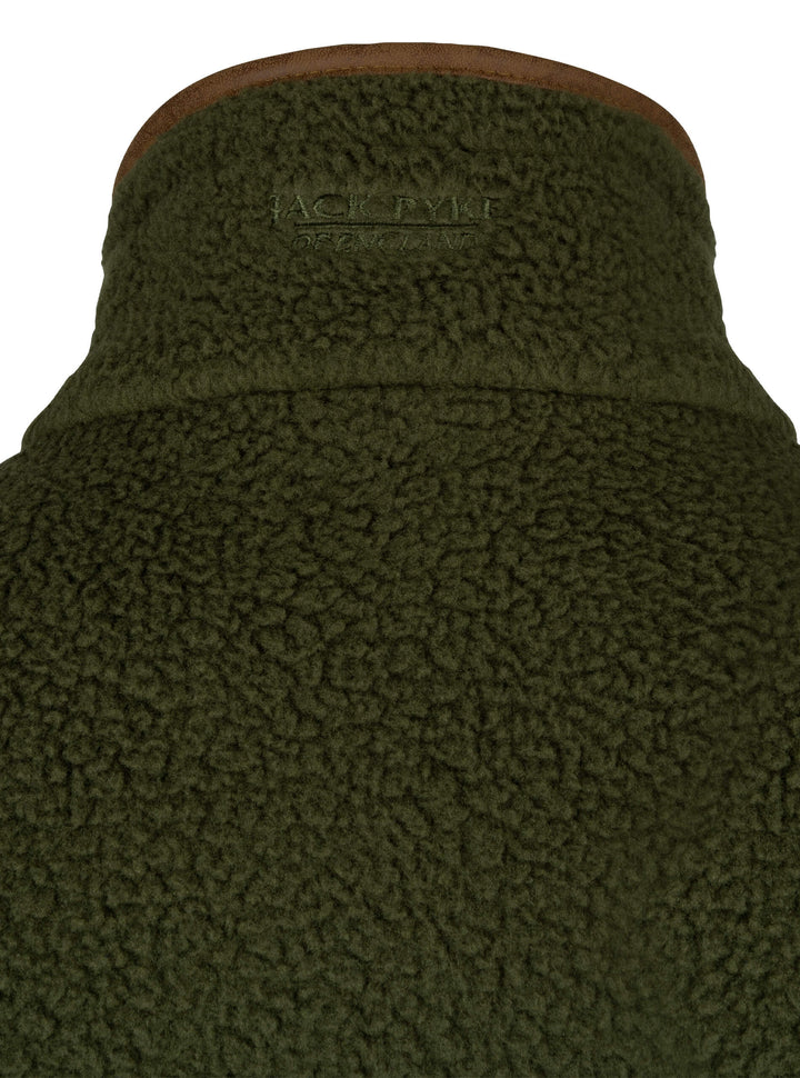 JACK PYKE Mens Half Zip Sherpa Fleece Pullover – Deep Pile Warm Outdoor Jumper with Zipped Kangaroo Pocket and Drawstring Waist – 100% Polyester Comfortable Country Mid Layer – Olive