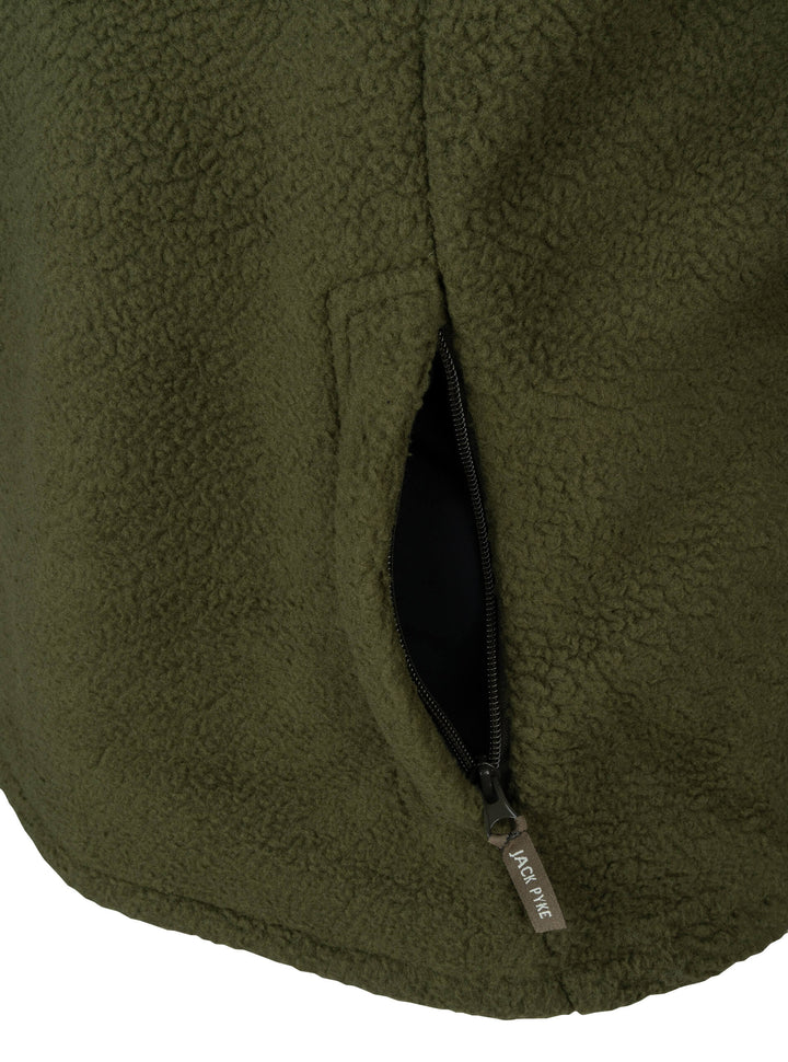 JACK PYKE Mens Half Zip Sherpa Fleece Pullover – Deep Pile Warm Outdoor Jumper with Zipped Kangaroo Pocket and Drawstring Waist – 100% Polyester Comfortable Country Mid Layer – Olive