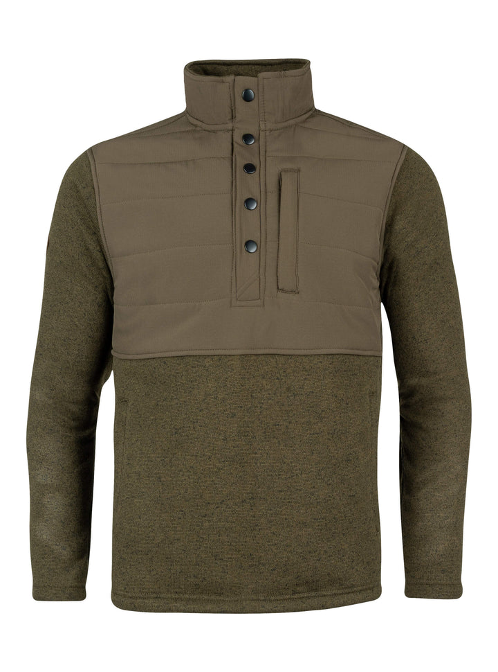 JACK PYKE Mens Fleece Pullover – Long Sleeve Outdoor Jacket with Stand Collar, Padded Upper Panel, Zipped Pockets and Snap Fastening Jumper for Country and Casual Wear, Green