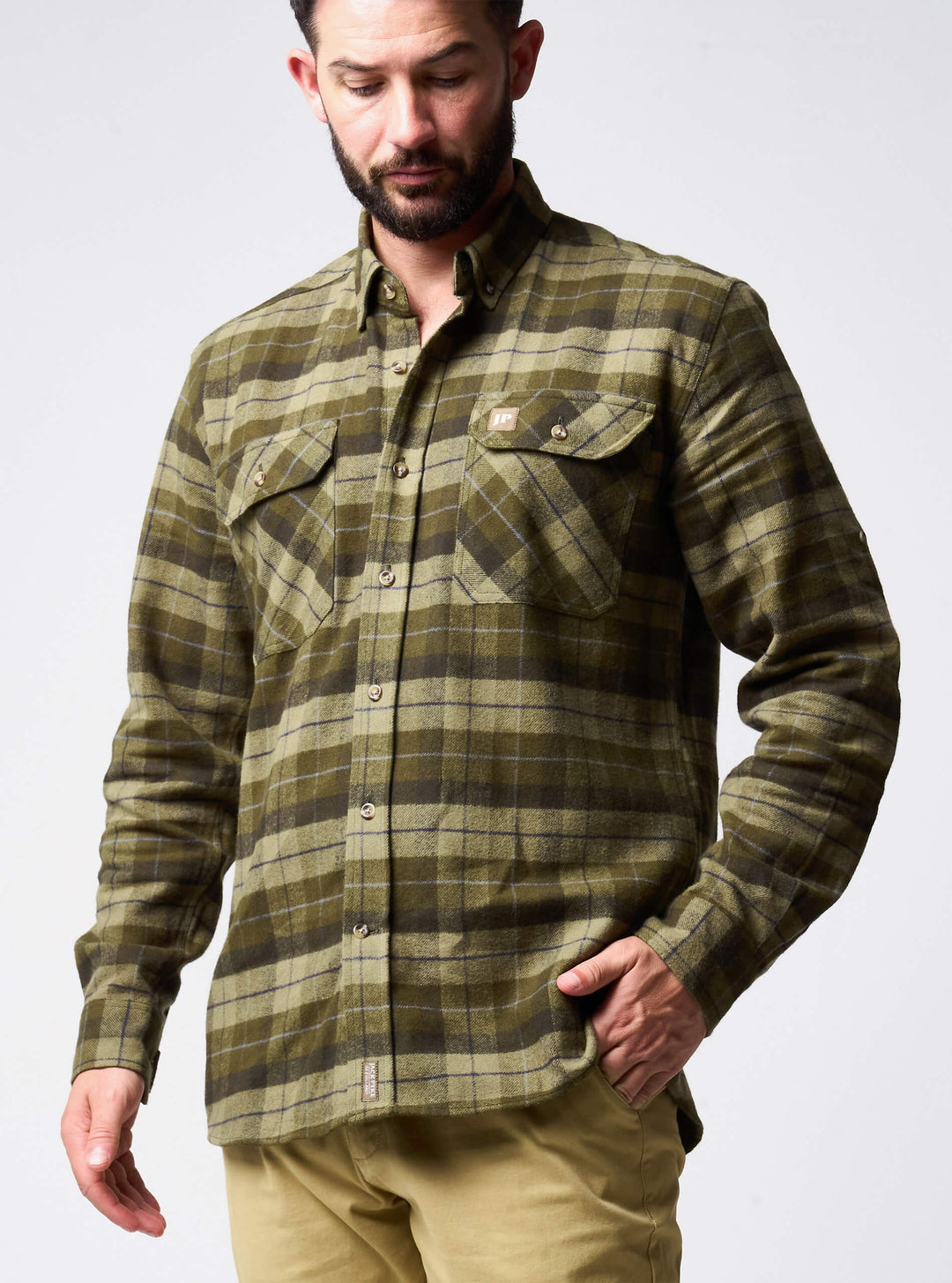 JACK PYKE Bleasdale Flannel Shirt for Men, 100% Cotton Checked Button-Down Collar Lightweight Country Casual Shirt with 2 Chest Pockets and Adjustable Cuffs Ideal Everyday Wear - Size S-3XL