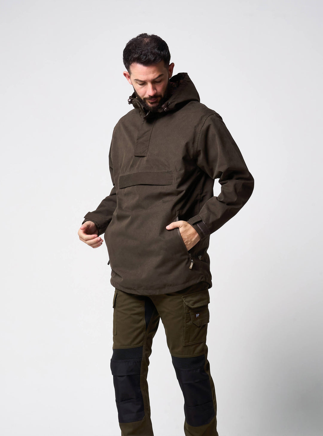 Jack Pyke Ashcombe Overhead All-Weather Windbreaker Jacket for Men - Waterproof Smock with Pockets for Hiking, Fishing, Bushcraft – Brown