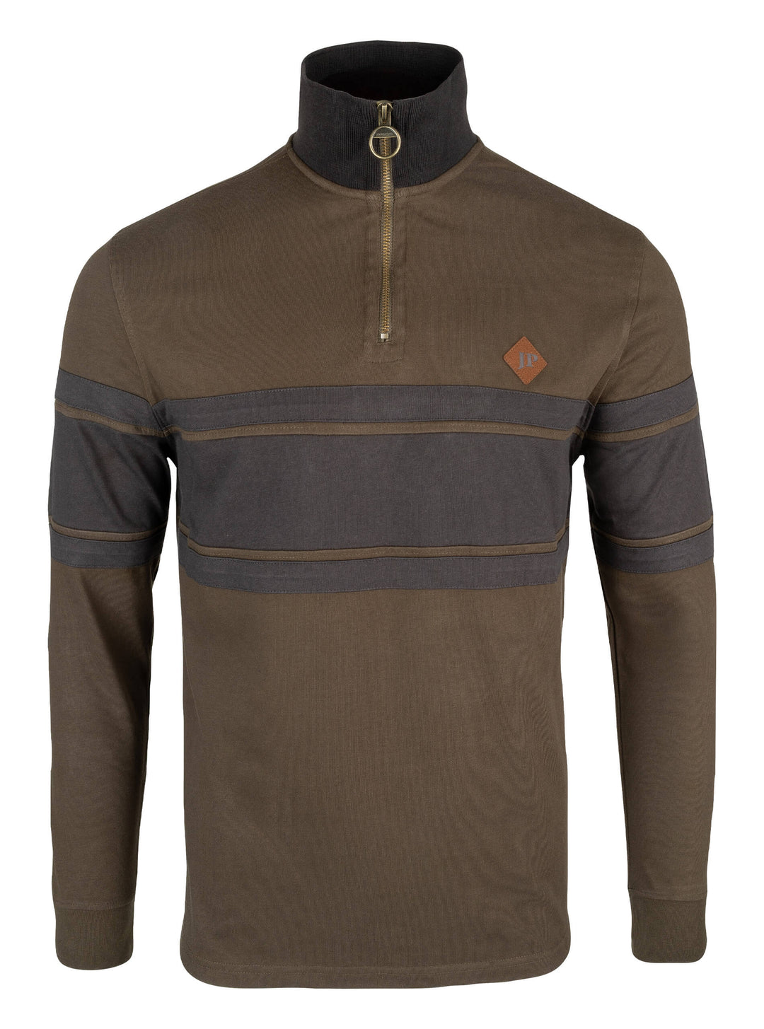 Jack Pyke Men’s Half Zip Contrast Sweatshirt – Outdoor Country Jumper with High Collar & Metal Zip Ring & Ribbed Cuffs – Ideal Jumper for Hunting, Shooting and Countryside Walks - Green